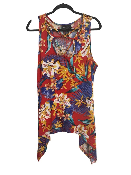 Jennifer Lauren Tops - Jennifer Lauren Red Floral Sleeveless Shark Bite Tank Top Size 2X